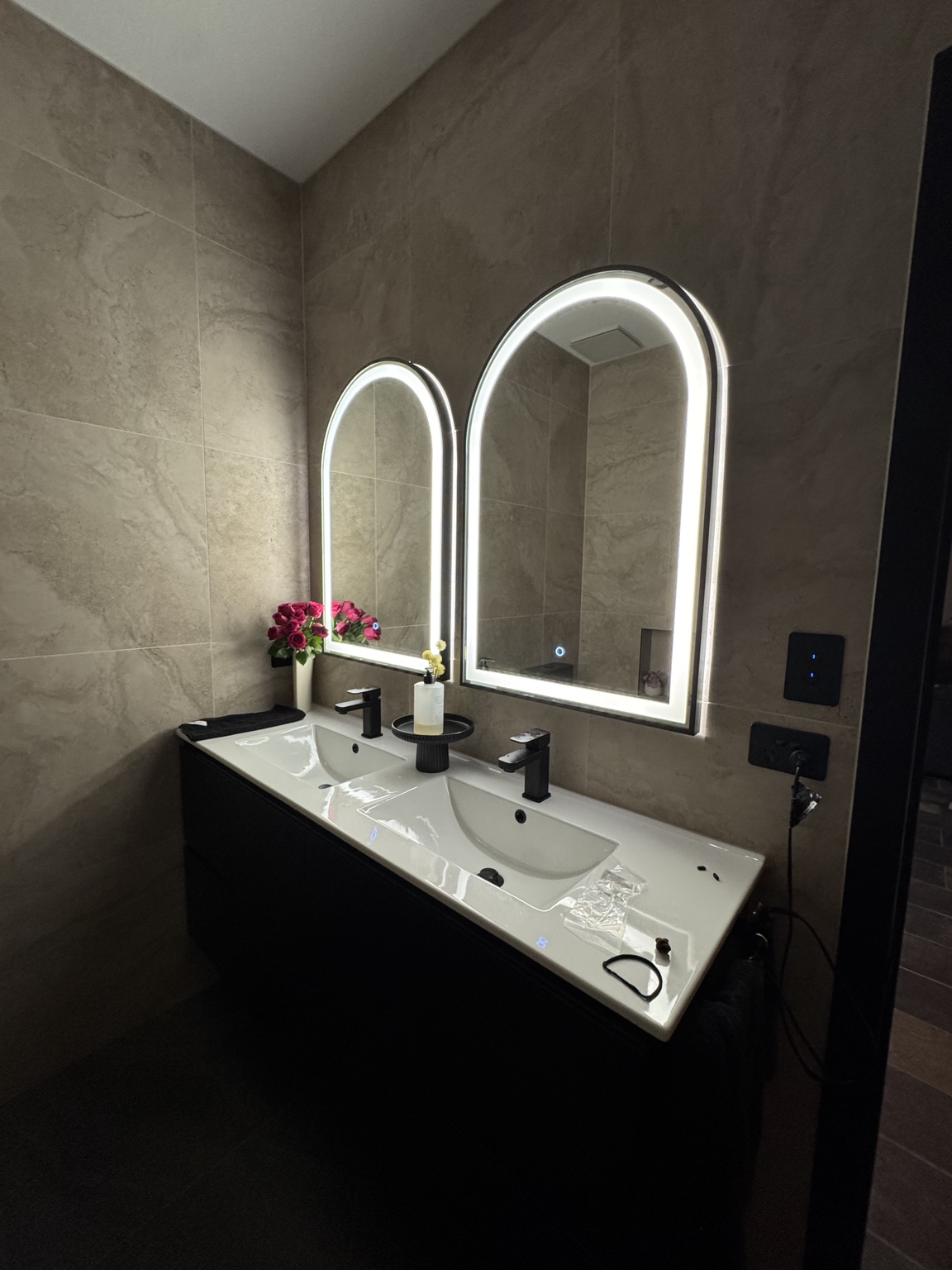 Illuminated mirrors in a bathroom