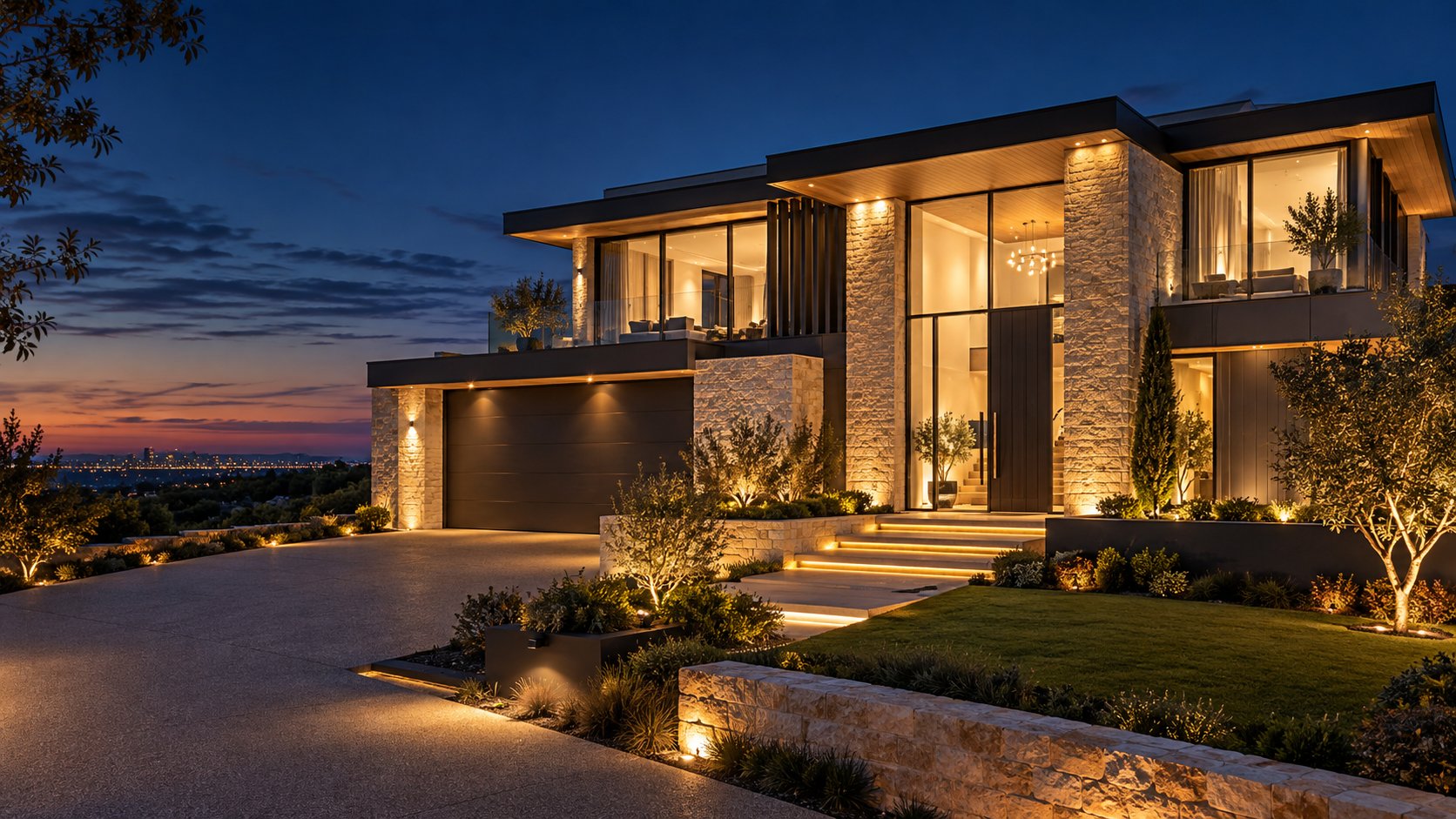 Contemporary luxury home with architectural lighting