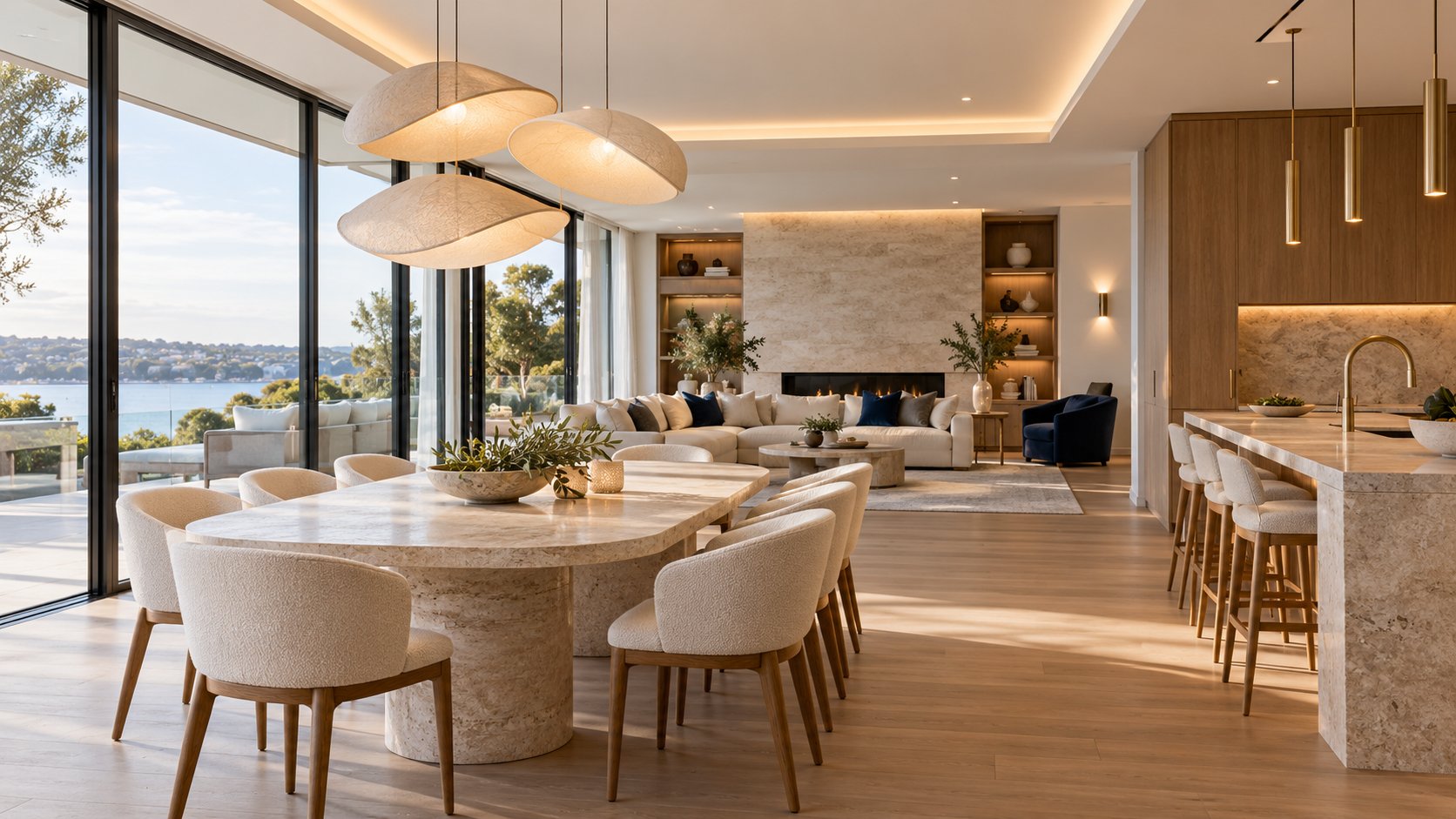 Contemporary home interior with layered lighting